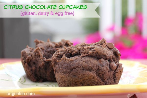 Gluten Free Citrus Chocolate Cupcakes (also dairy and egg free)