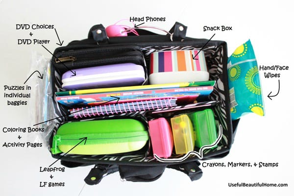 Car Busy Bag for kids with great suggestions with what to include inside