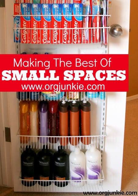 Making the Most of Small Spaces with an over the door rack at I'm an Organizing Junkie
