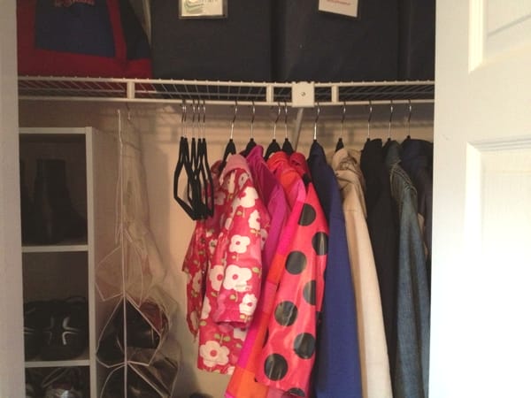 entryway closet after with thin hangers