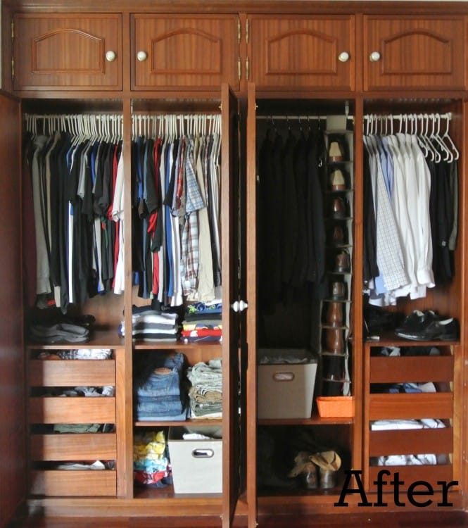 organizing his closet after