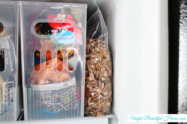 Freeze pecans flat and stack vertically to use less space in a top freezer