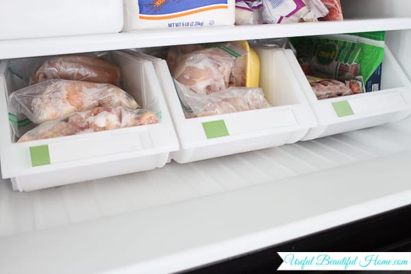 Perfect bins used in a top freezer for organizing contents