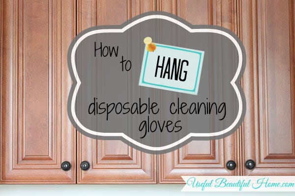 Using the inside of cabinet doors to hang a box of disposable cleaning gloves