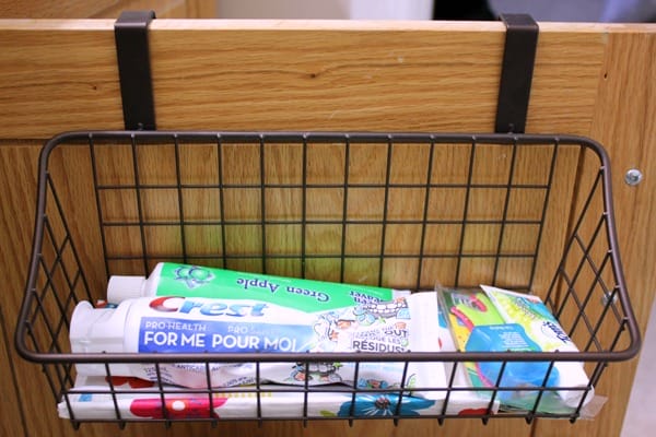 Create a bathroom drawer using an over the door organizer