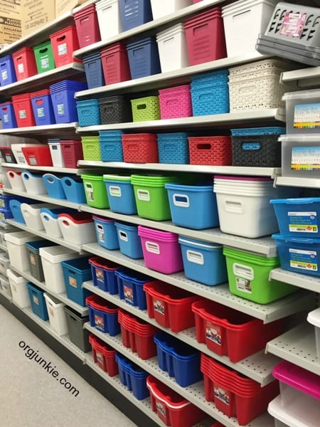 These dollar store stacking bins are the perfect size for bathroom