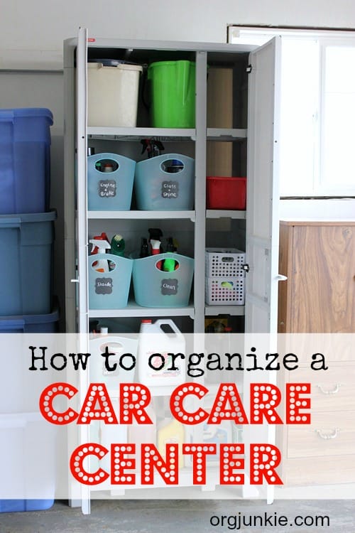 How to Organize a Car Care Center with the Keter Optima Utility Cabinet at I'm an Organizing Junkie blog