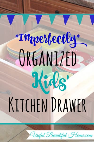 Imperfectly Organized Kids' Kitchen Drawer at I'm an Organizing Junkie blog