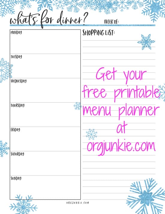 free printable menu planner at I'm an Organizing Junkie blog