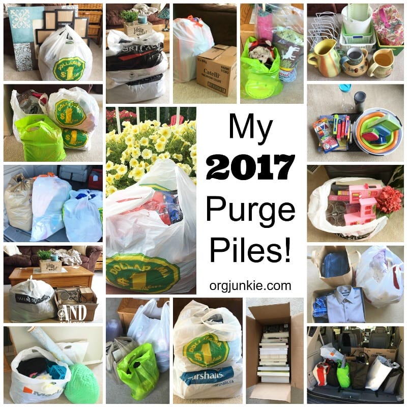 My 2017 Purge Piles - purging one pile of clutter at time for an organized life and home at I'm an Organizing Junkie blog