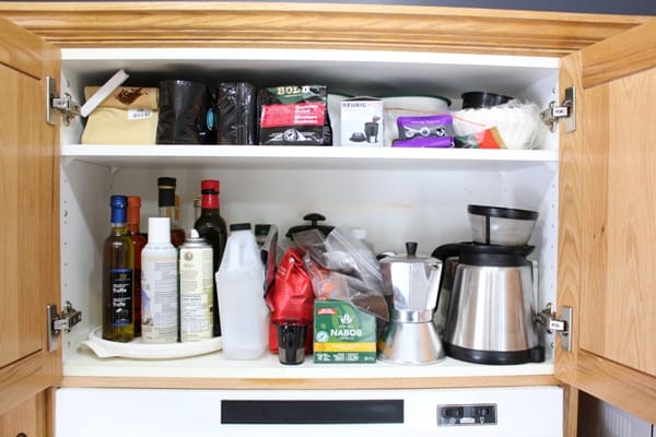 Small Organized Spaces: Coffee Cabinet at I'm an Organizing Junkie blog