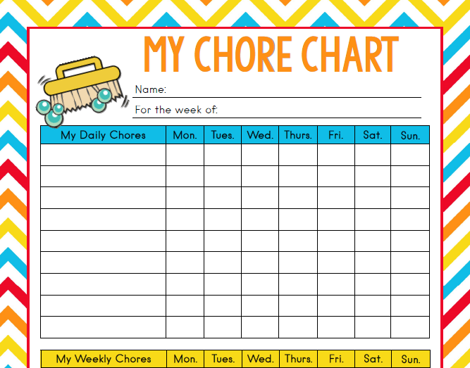 Age appropriate chores with free printable chore chart