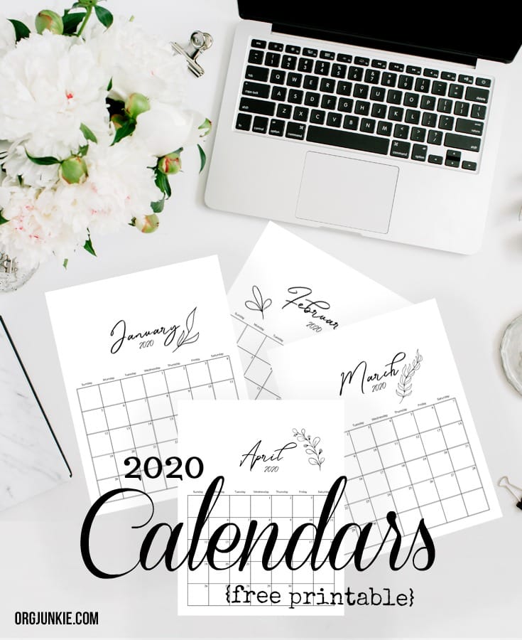 free printable 2020 calendars