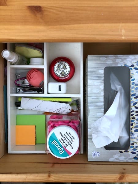 organized nightstand drawer