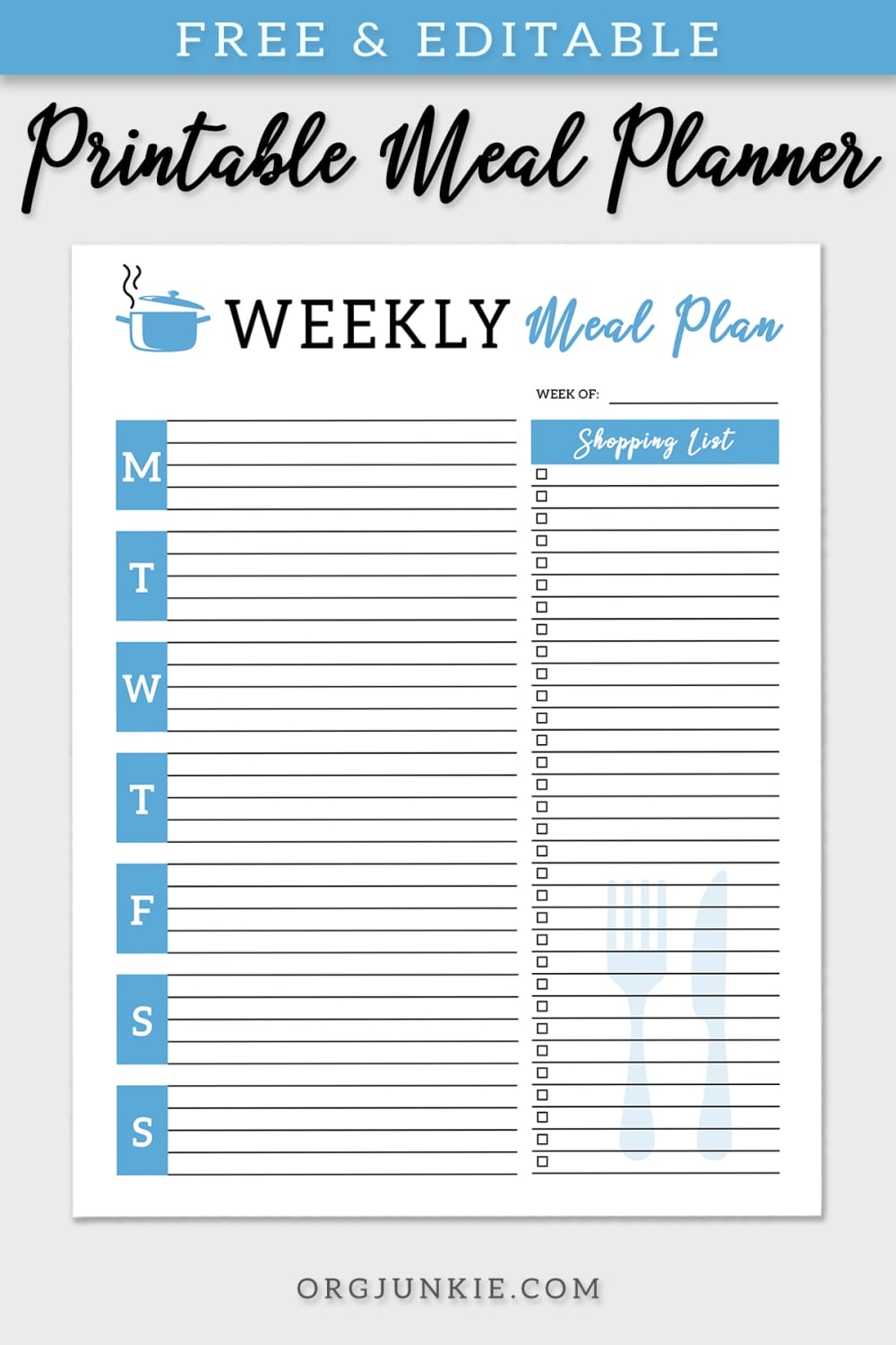 FREE Editable Weekly Menu Planners & Shopping List Templates at I'm an Organizing Junkie blog