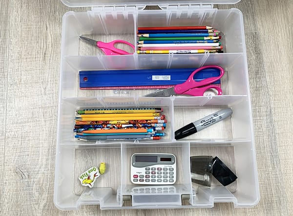 Home Organizing Solutions: Divided Storage Containers for school supplies