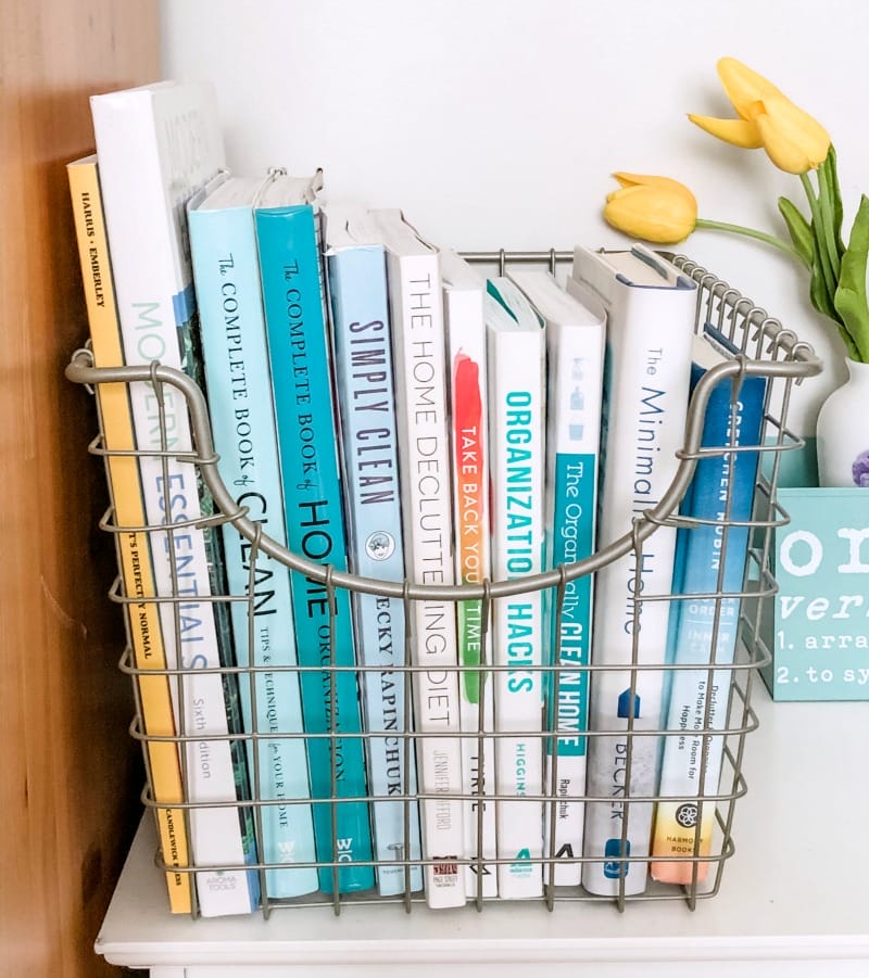 the simplicity of organized books in a basket